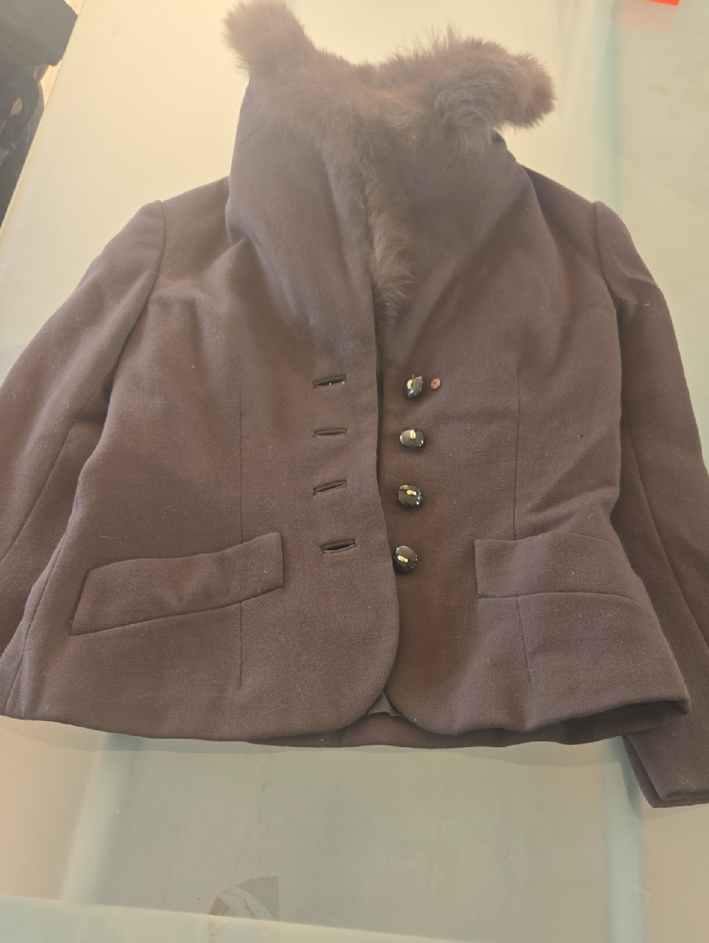 Women's Brown Teddy Jacket with Faux Fur Collar